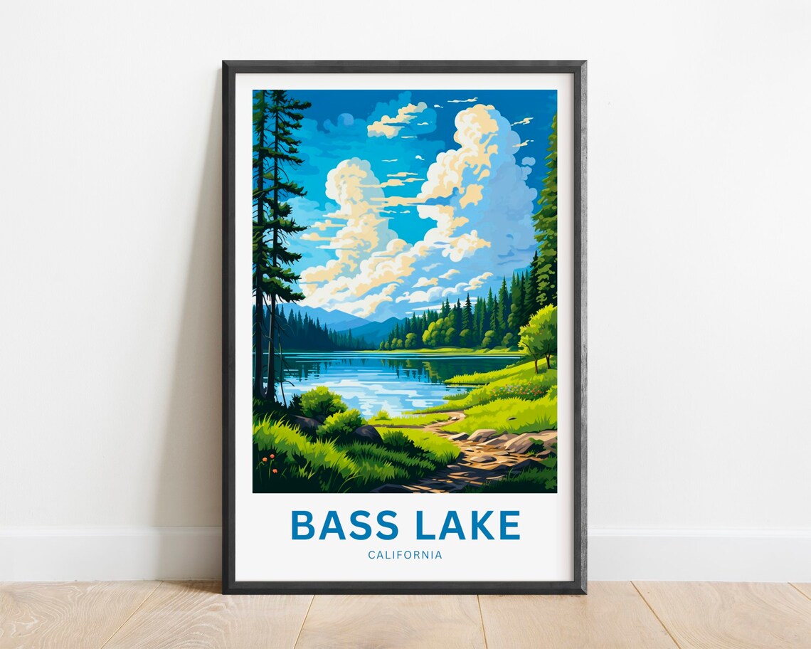 Bass Lake California Pine Forest Lake Summer Scene Travel Poster