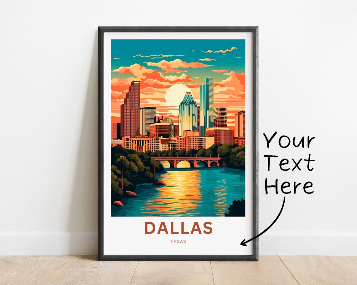 Personalized Dallas Texas Skyline Sunset Bridge Travel Poster