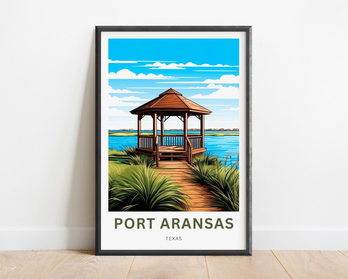 Port Aransas Texas Waterfront Gazebo Boardwalk Travel Poster