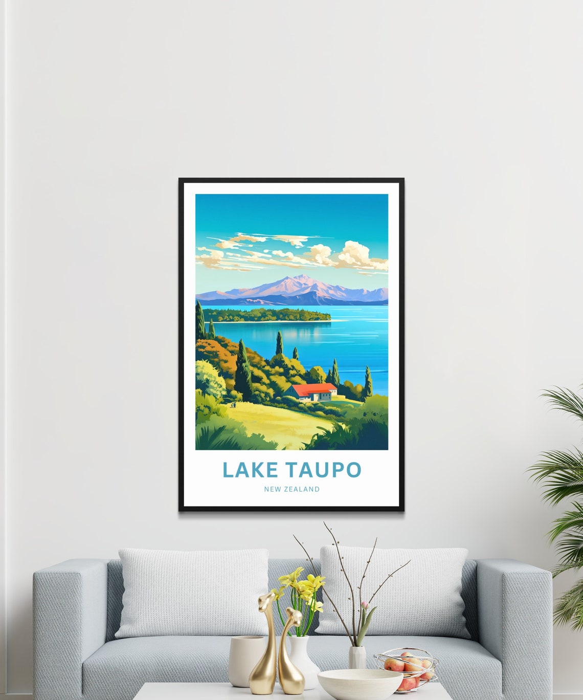 Personalized Lake Taupo New Zealand Hillside Villa Lake View Poster - Image 3