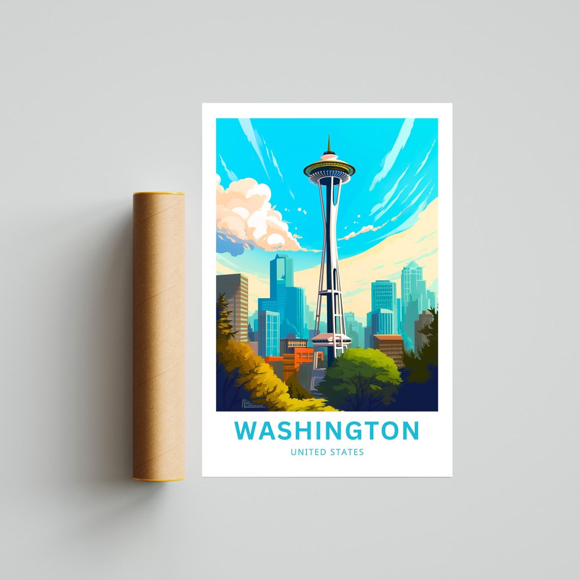 Washington Seattle Space Needle Skyline Cityscape Travel Poster - Image 4