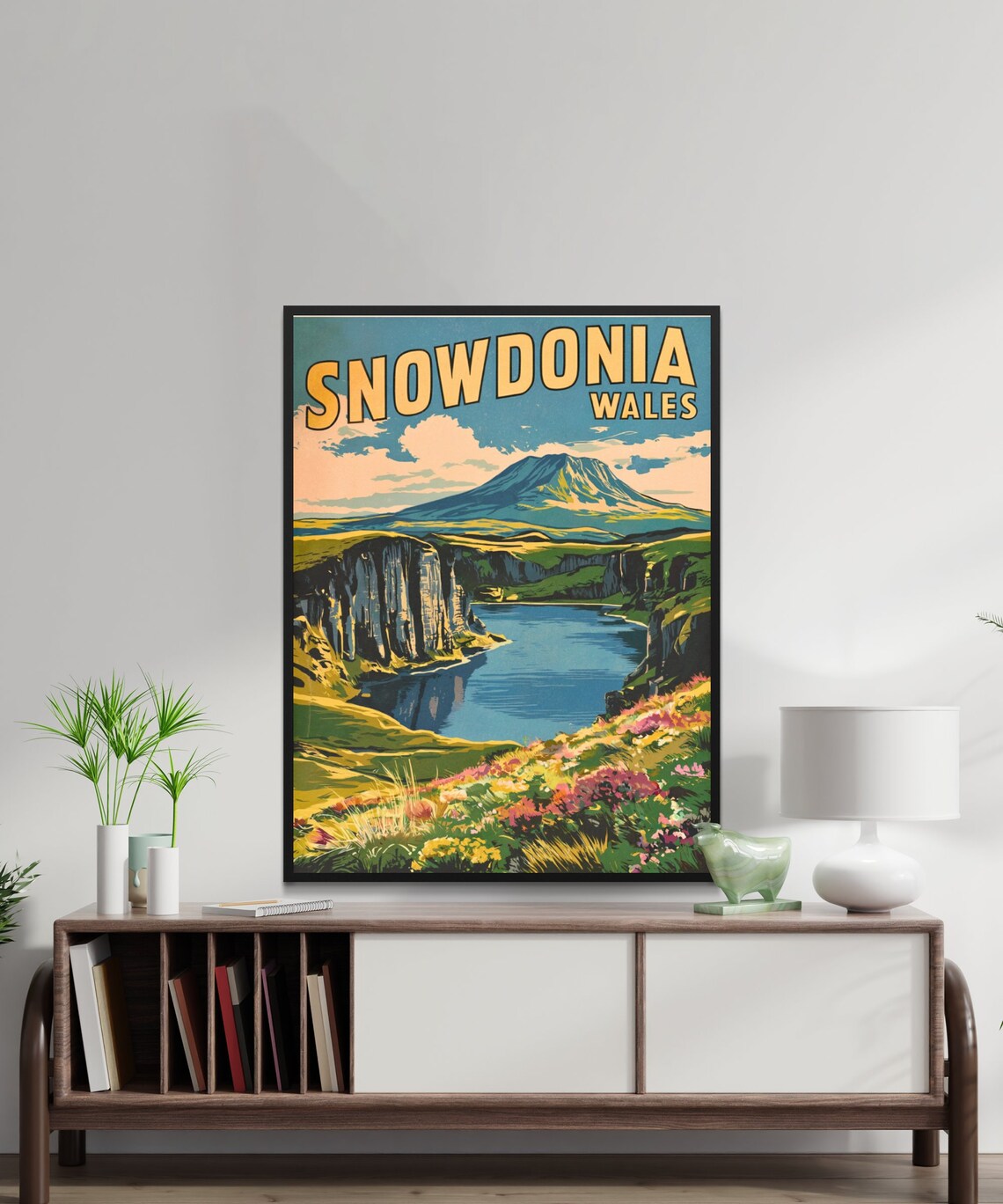 Snowdonia Wales Retro Mountain Lake Wildflower Meadow Poster - Image 4