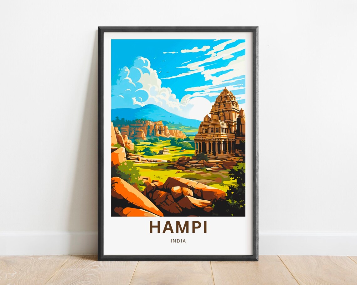 Hampi India Ancient Temple Green Valley Ruins Vintage Travel Poster