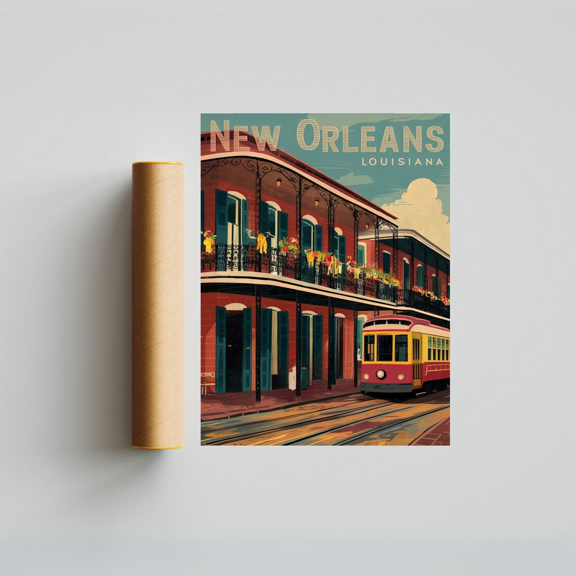 New Orleans Louisiana Vintage French Quarter Retro Travel Poster - Image 3