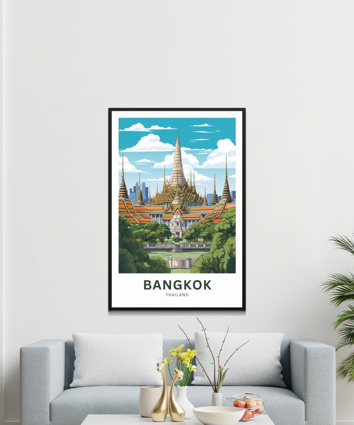 Personalized Bangkok Temple Thailand Travel Poster Custom Text Gift - Image 3