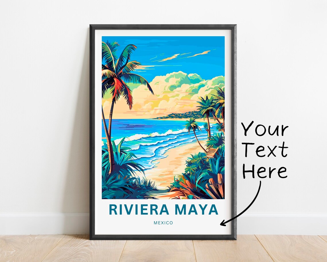 Riviera Maya Mexico Tropical Beach Palm Trees Art Travel Poster