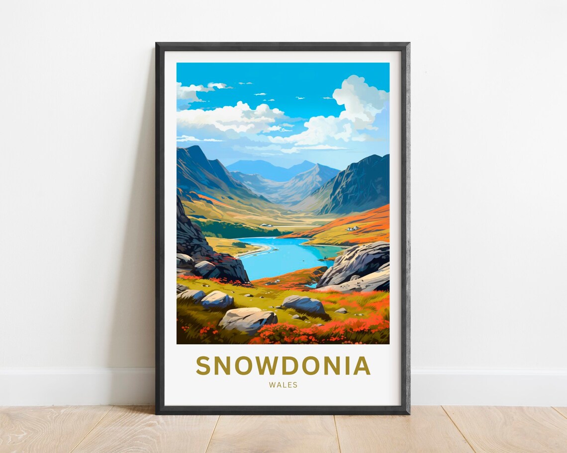 Snowdonia Wales Valley Lake Heather Boulders Autumn Hills Poster
