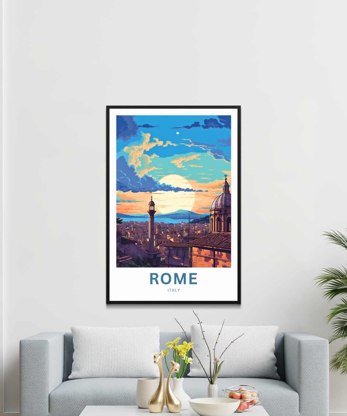 Personalized Rome Italy Sunset Rooftops Dome Vintage Travel Poster - Image 3