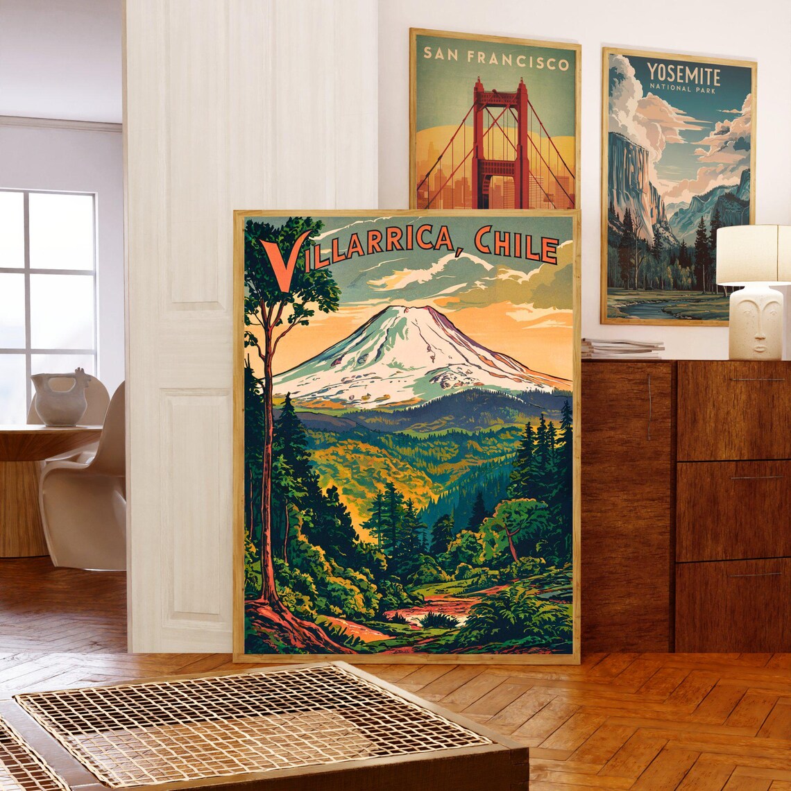 Villarrica Chile Vintage Snow Capped Volcano Forest Travel Poster - Image 5