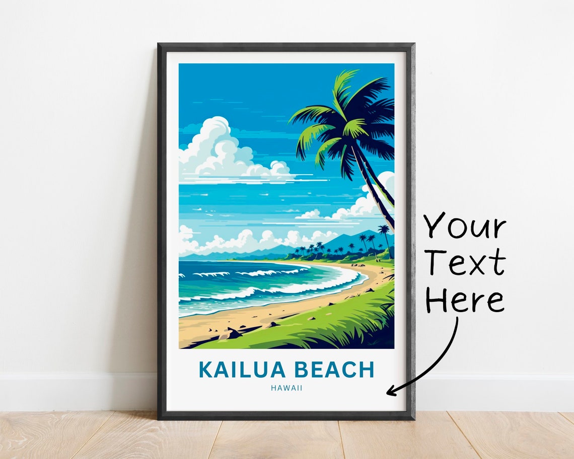Kailua Beach Hawaii Ocean Waves Personalized Travel Wall Print