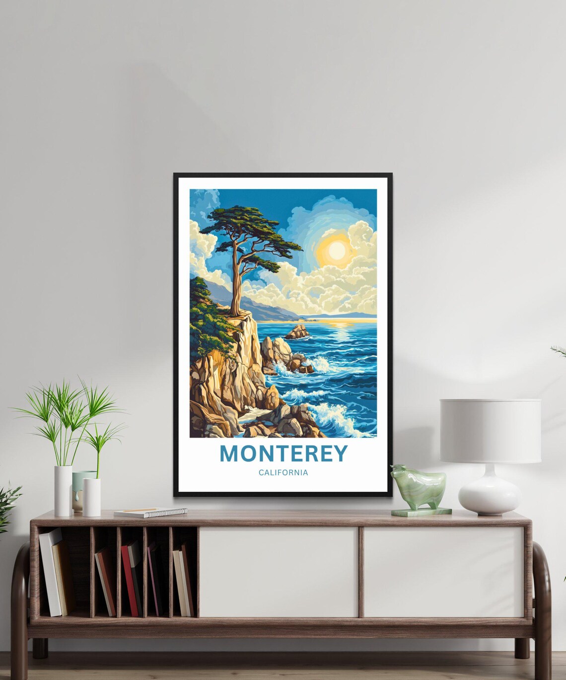 Monterey California Lone Cypress Cliff Sunset Vintage Travel Poster - Image 2