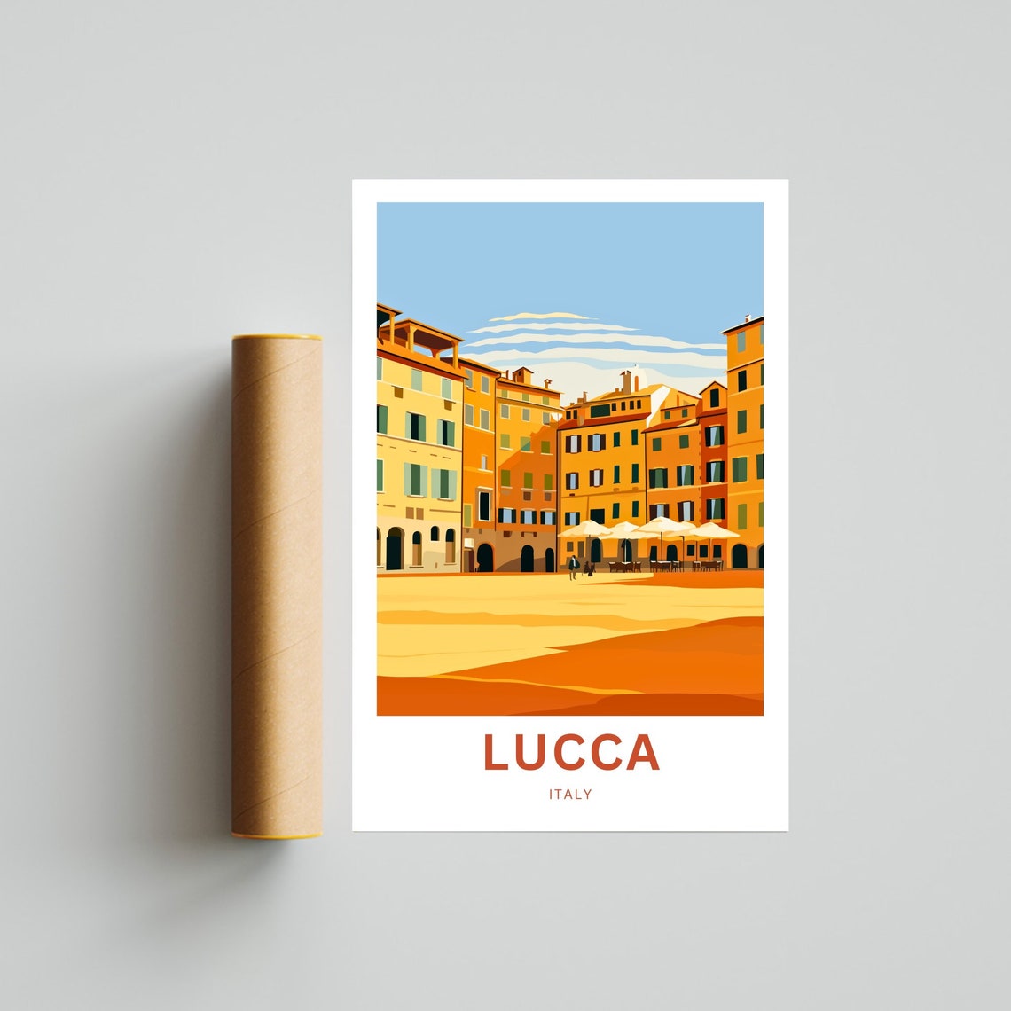 Lucca Italy Sunlit Piazza and Golden Tuscan Buildings Poster - Image 4