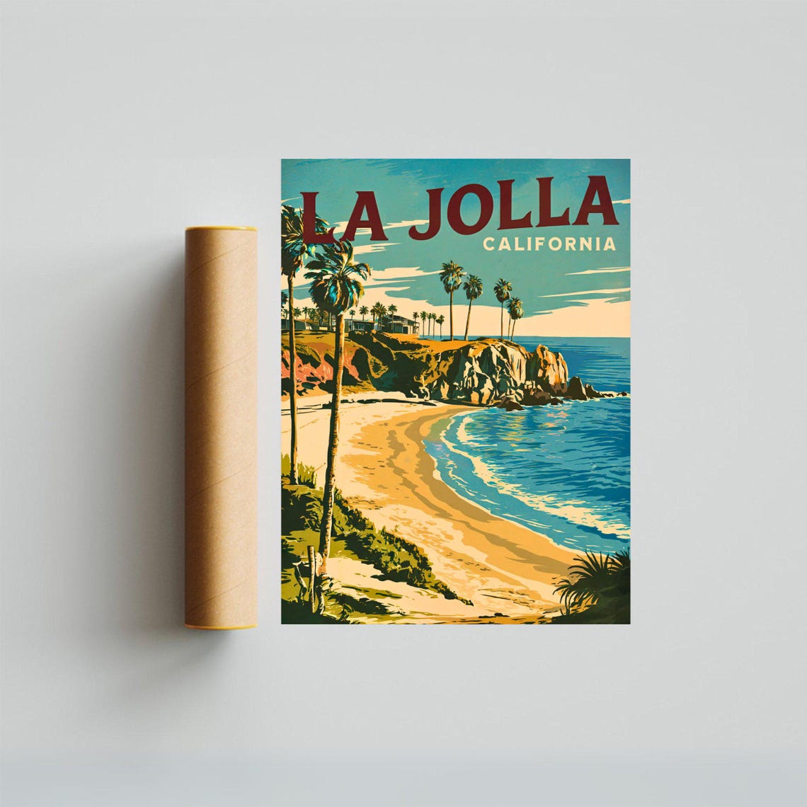 La Jolla California Cove Beach Palms Retro Sunset Travel Poster - Image 2