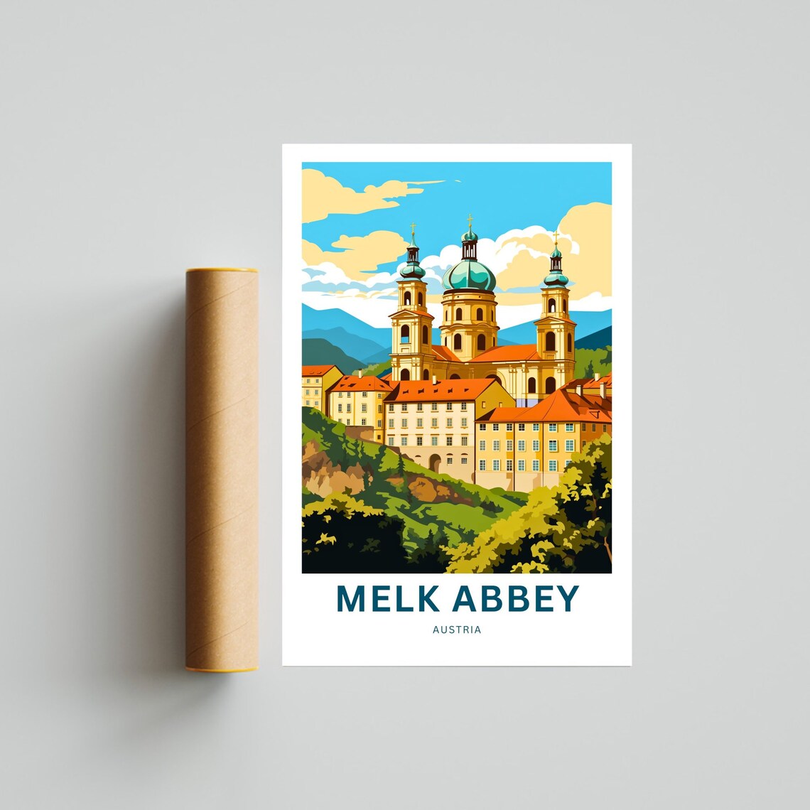 Melk Abbey Austria Baroque Church Golden Facade Travel Poster - Image 2