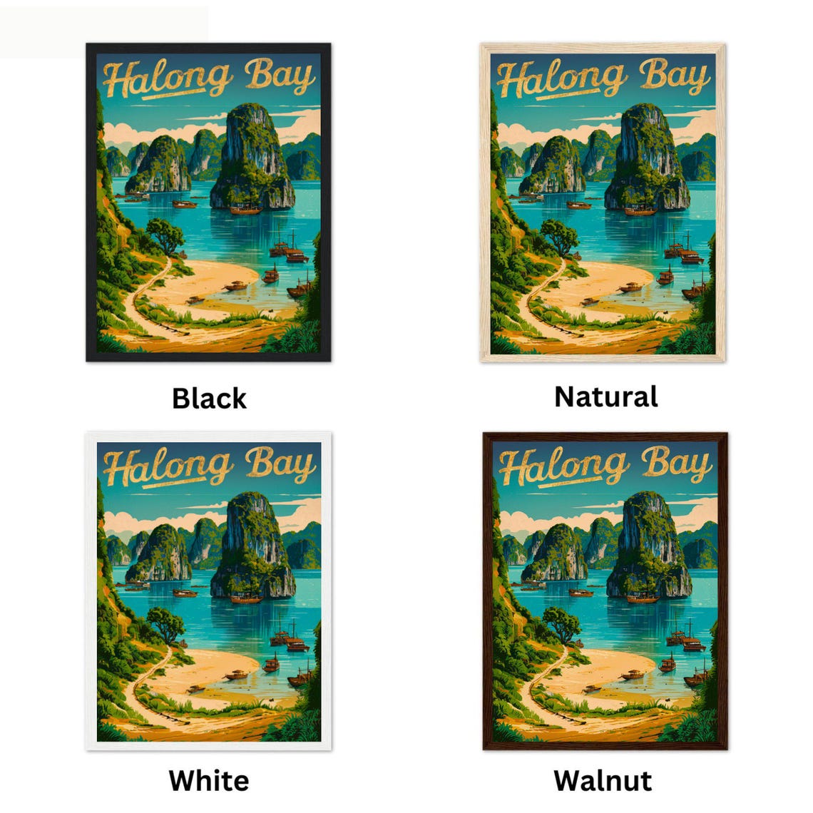 Halong Bay Vintage Sandy Beach Towering Karsts Travel Poster - Image 2