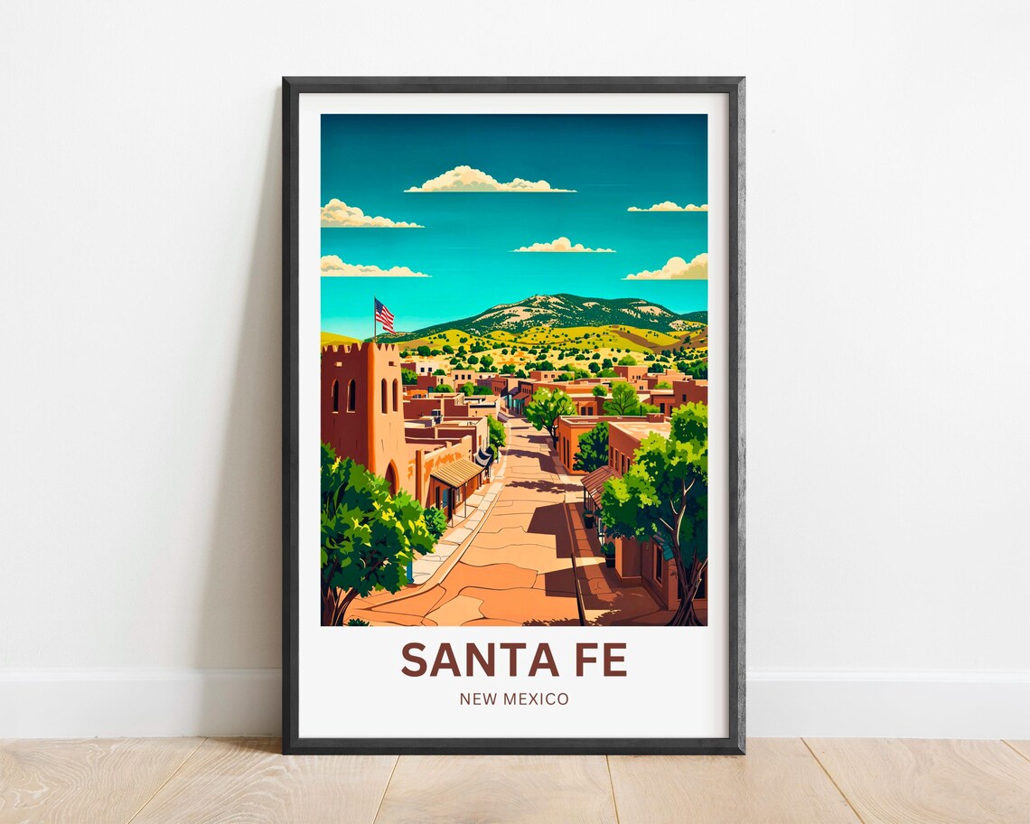 Santa Fe New Mexico Adobe Old Town Street Desert Travel Poster
