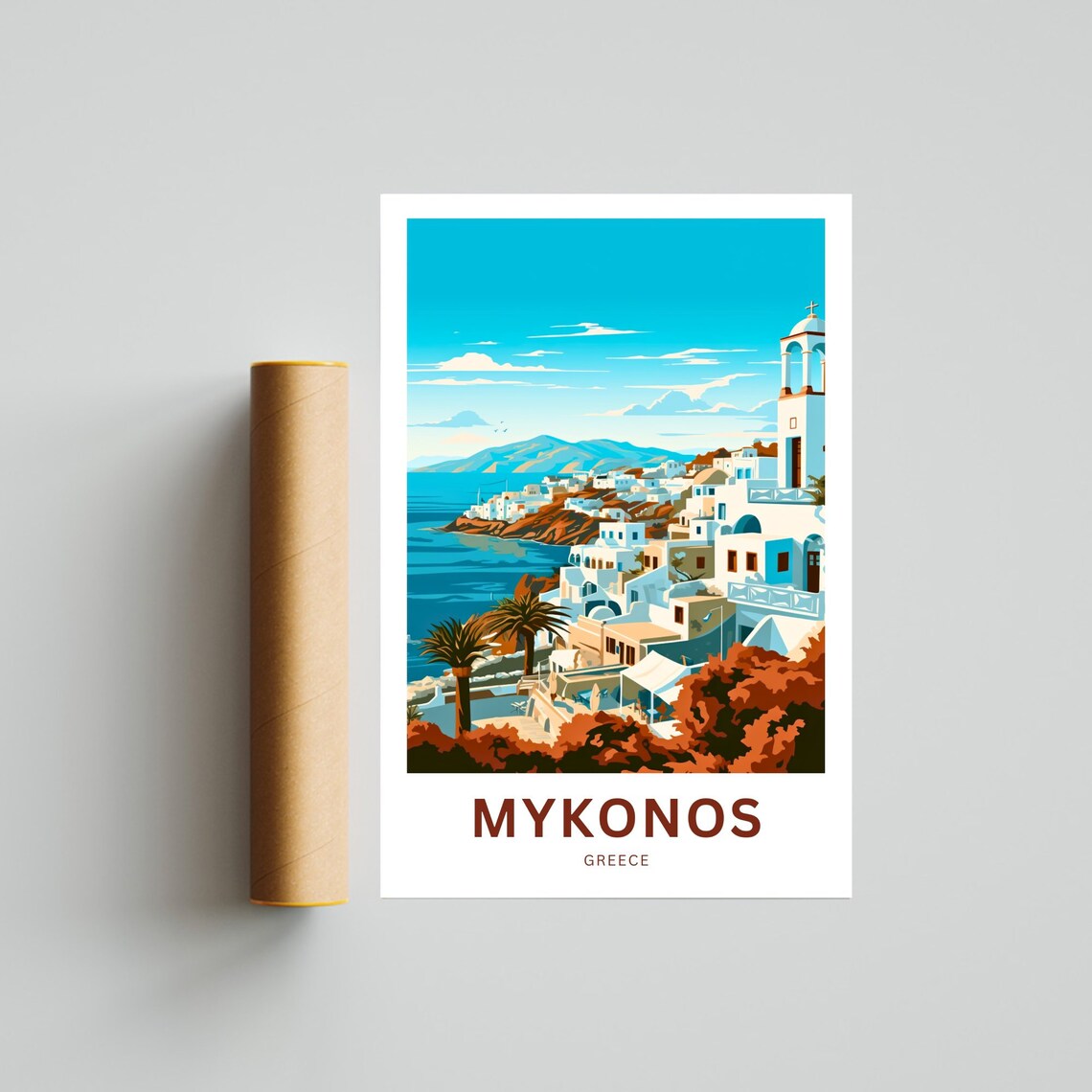 Mykonos Greece Hillside Village View Personalized Travel Poster - Image 4