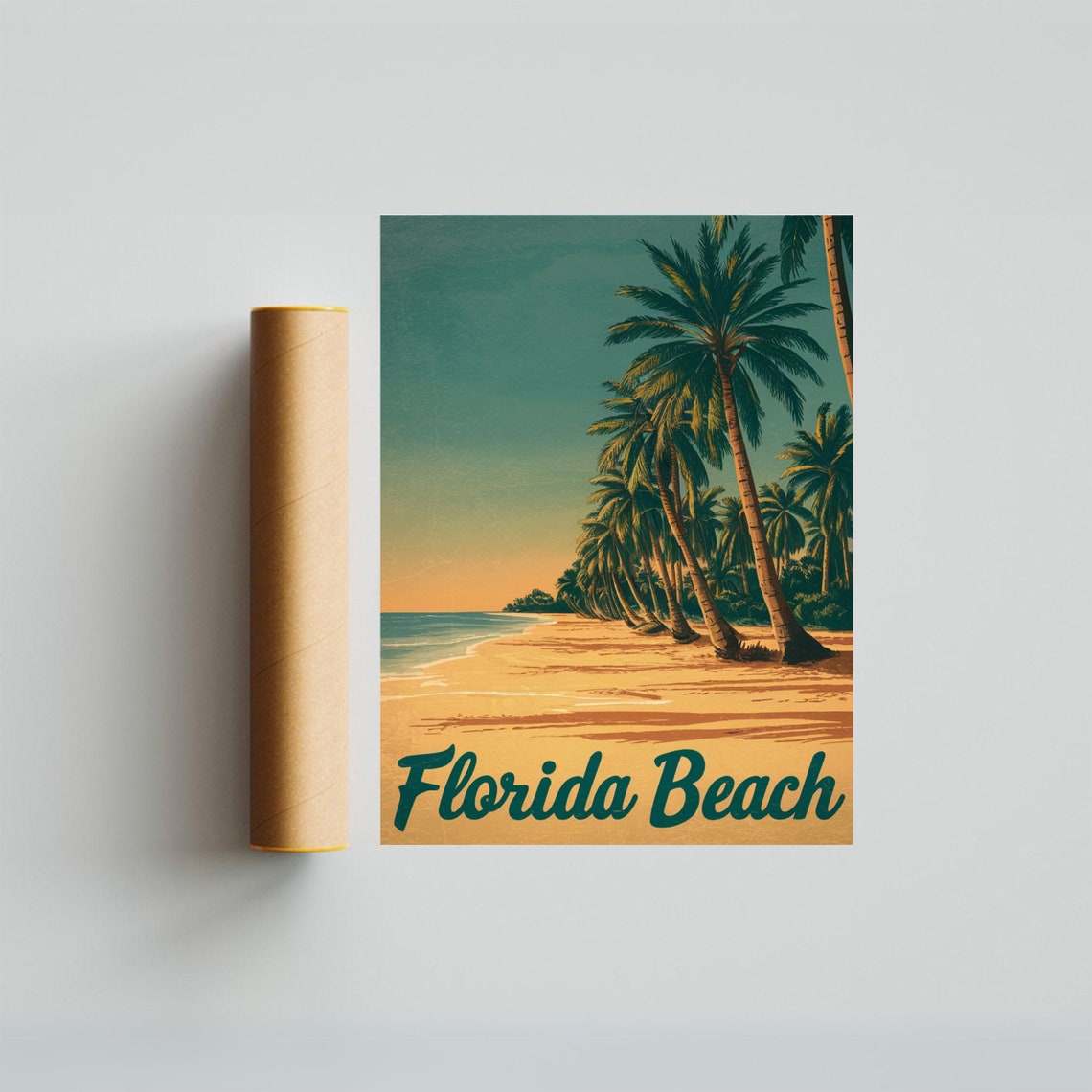Florida Beach Palm Trees Golden Hour Vintage Retro Travel Poster - Image 3