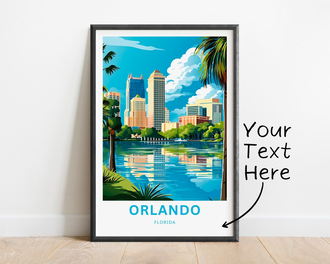 Orlando Florida Downtown Skyline Lake Reflection Travel Poster