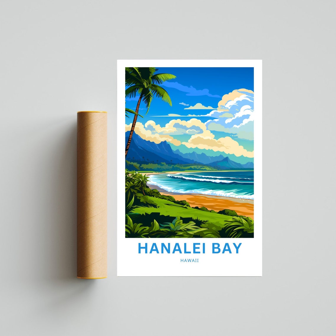 Personalized Hanalei Bay Hawaii Hibiscus Custom Text Travel Poster - Image 4