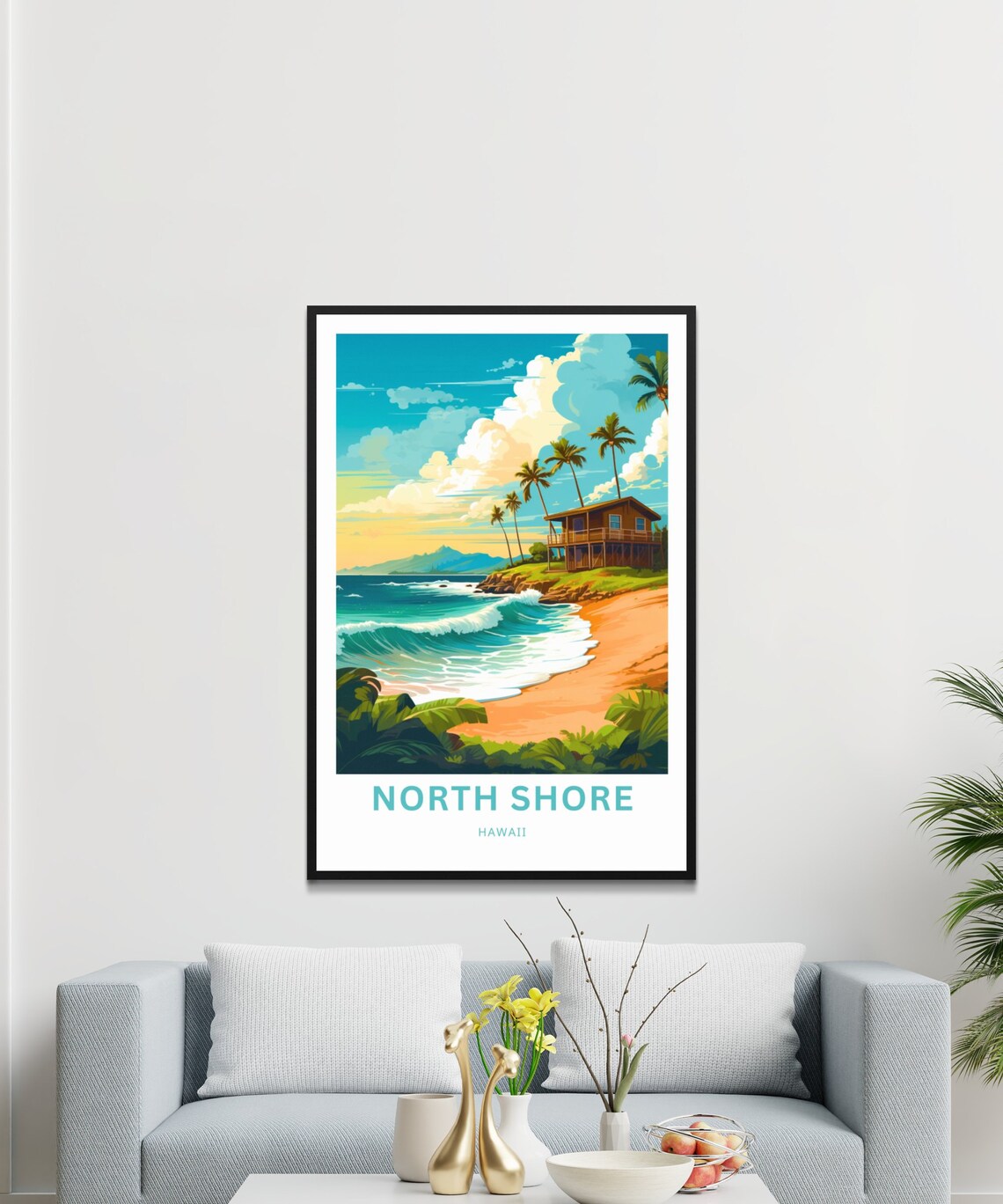 North Shore Hawaii Surf Beach House Waves Personalized Travel Poster - Image 3