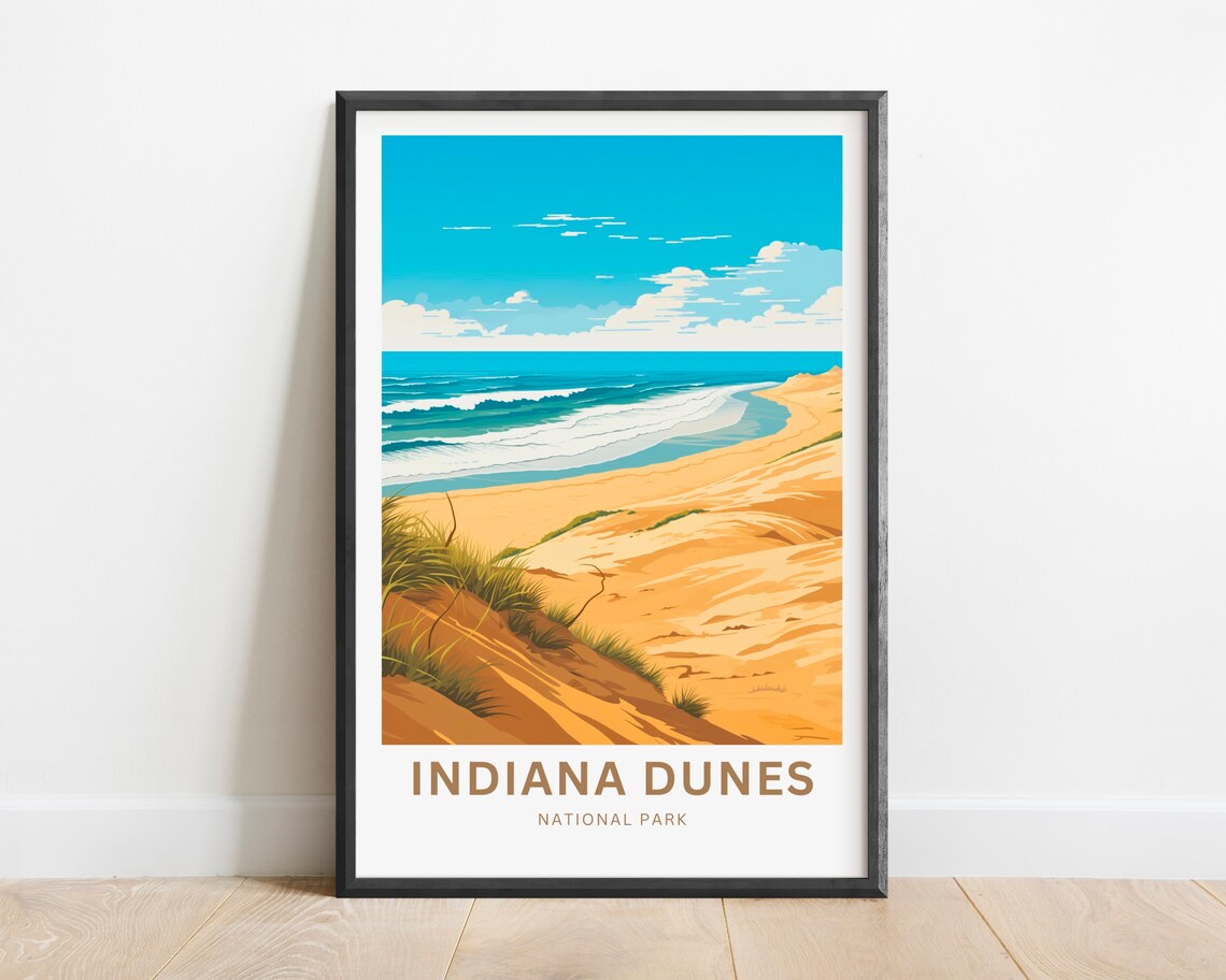Indiana Dunes National Park Surf Dunes Lake Michigan Beach Travel Poster