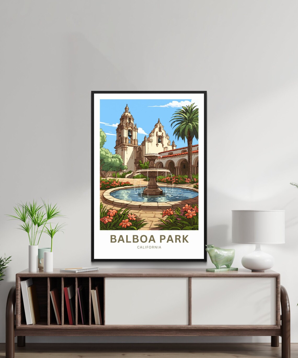 Personalized Balboa Park California Fountain Courtyard Travel Poster - Image 2