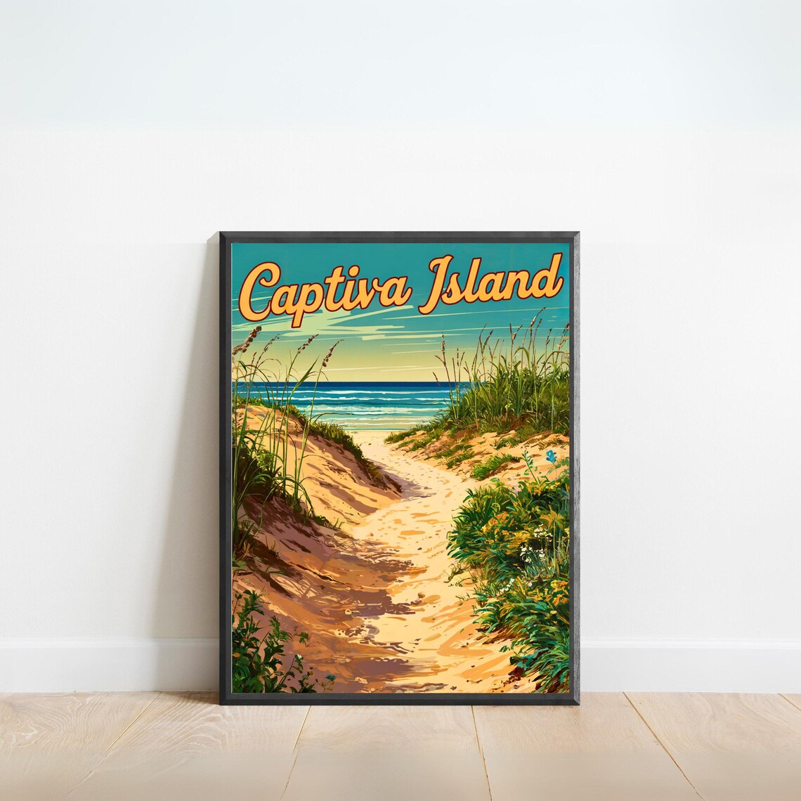 Captiva Island Florida Travel Poster Sandy Dune Path Ocean Beach Art