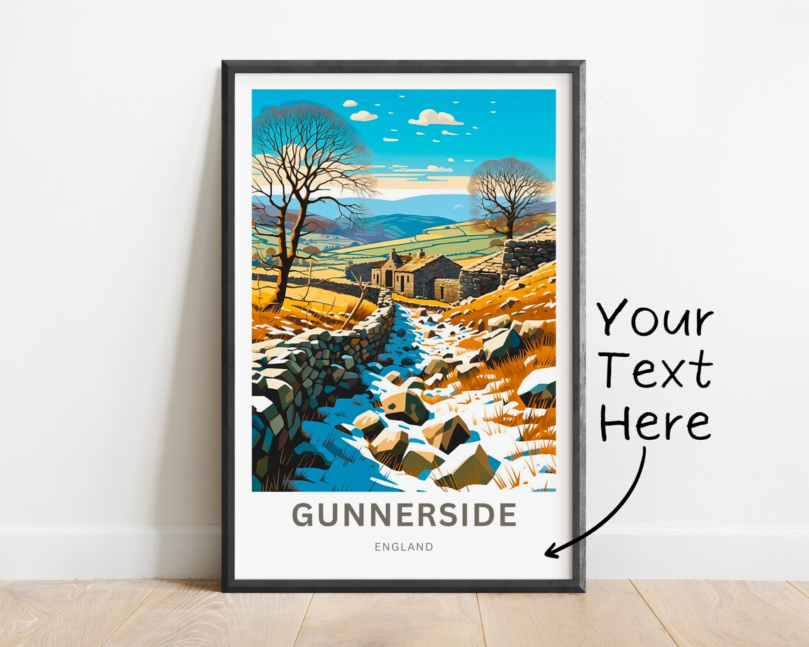 Gunnerside England Snowy Moorland Stone Farmhouse Art Poster - Image 2