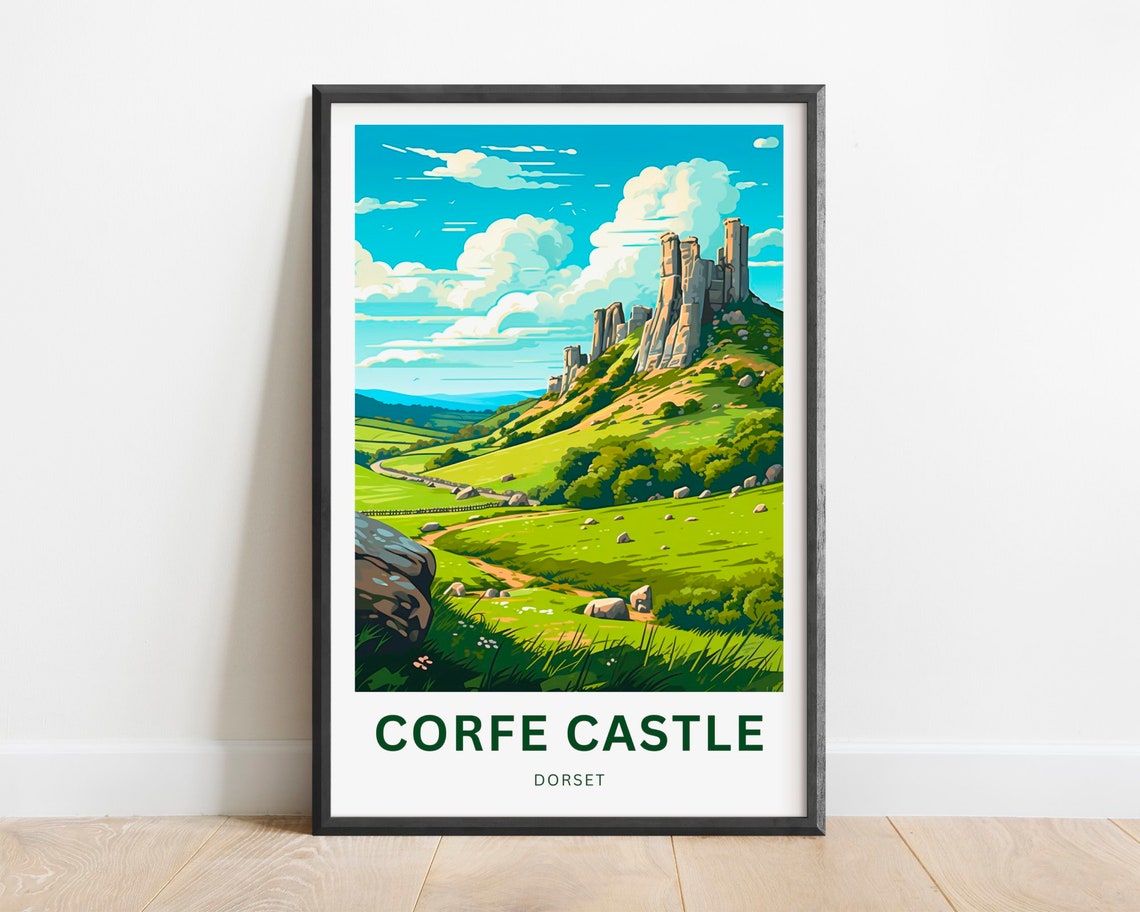 Corfe Castle Dorset Ancient Castle Ruins Green Hilltop Poster