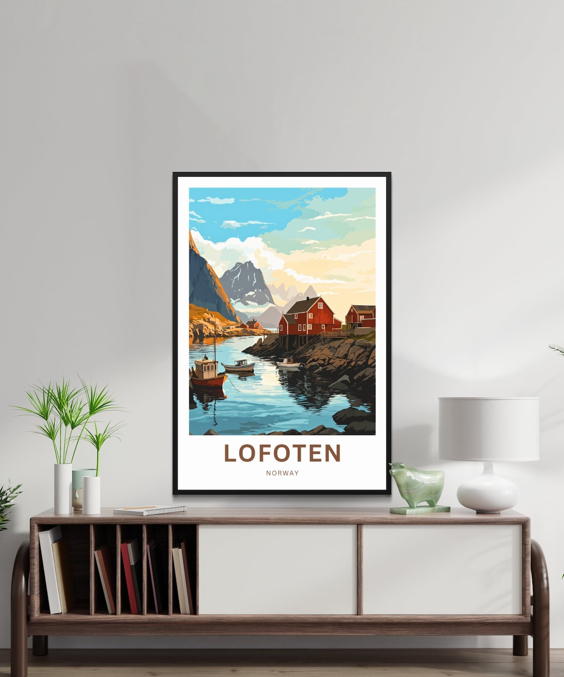 Lofoten Norway Vintage Fishing Village Harbor Boats Mountain Poster - Image 2