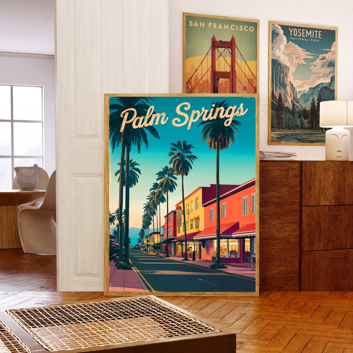 Palm Springs California Vintage Street Poster Tall Palms Sunset Scene - Image 5