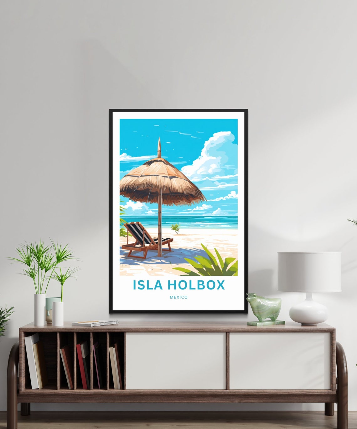 Personalized Isla Holbox Mexico Beach Palapa Scene Travel Poster - Image 2