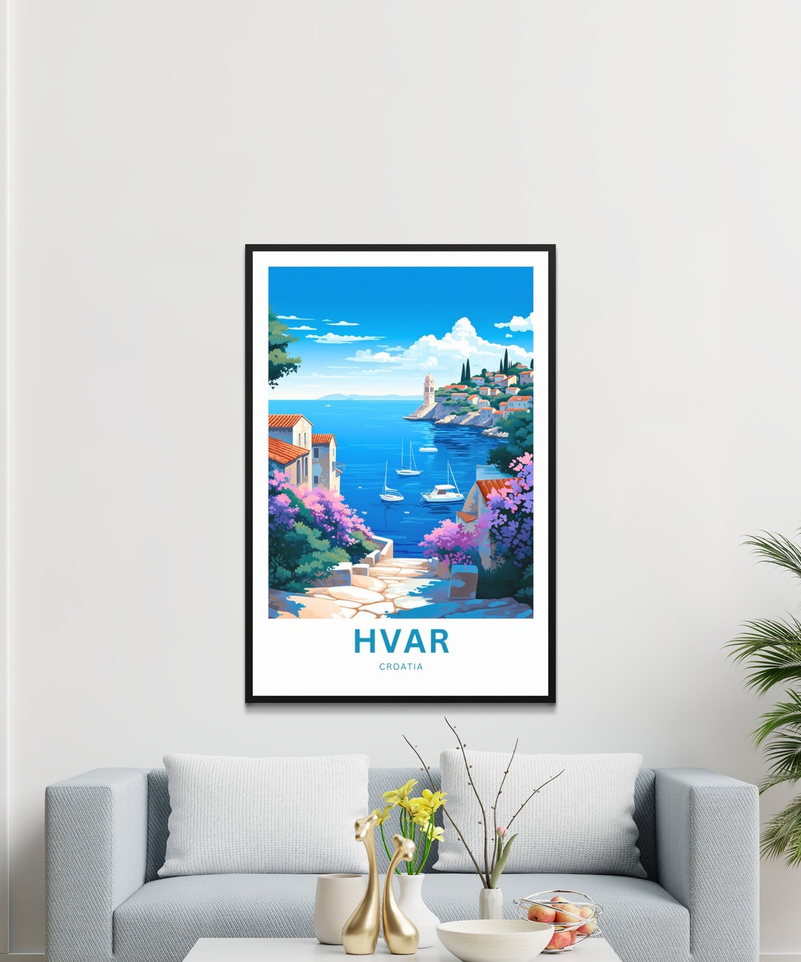 Hvar Croatia Harbor Boats Bougainvillea Coastal Travel Poster - Image 3