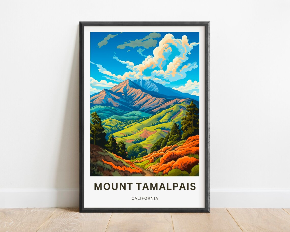 Mount Tamalpais California Orange Hills Summit Vintage Travel Poster