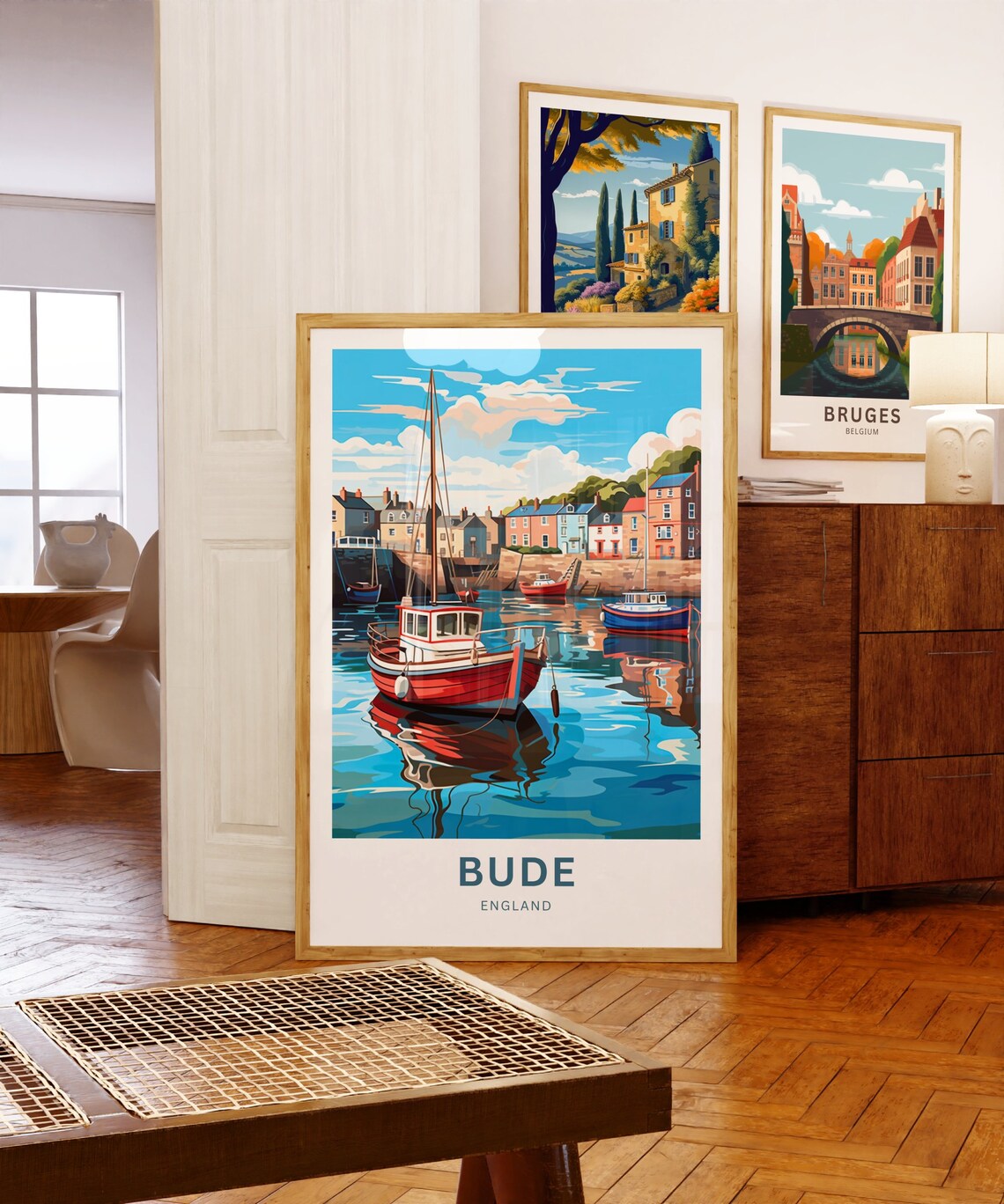 Bude England Harbor Red Fishing Boat Quayside Scene Travel Poster - Image 5