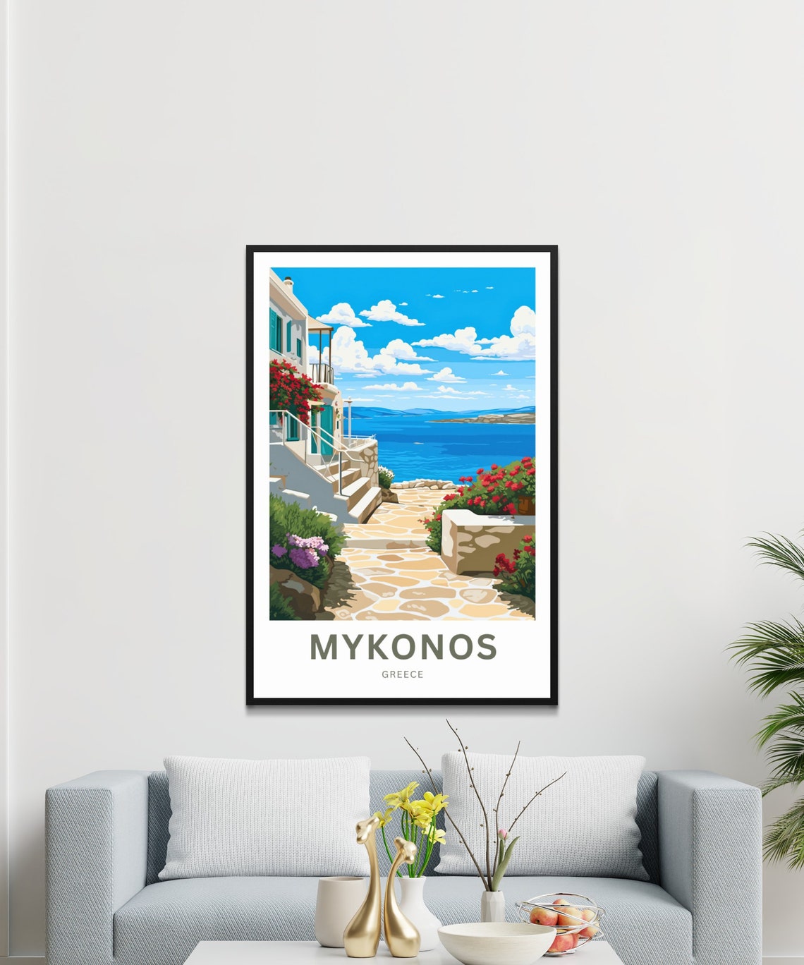 Mykonos Greece Stone Lane Whitewashed Villa Blue Sea Breeze Poster - Image 3