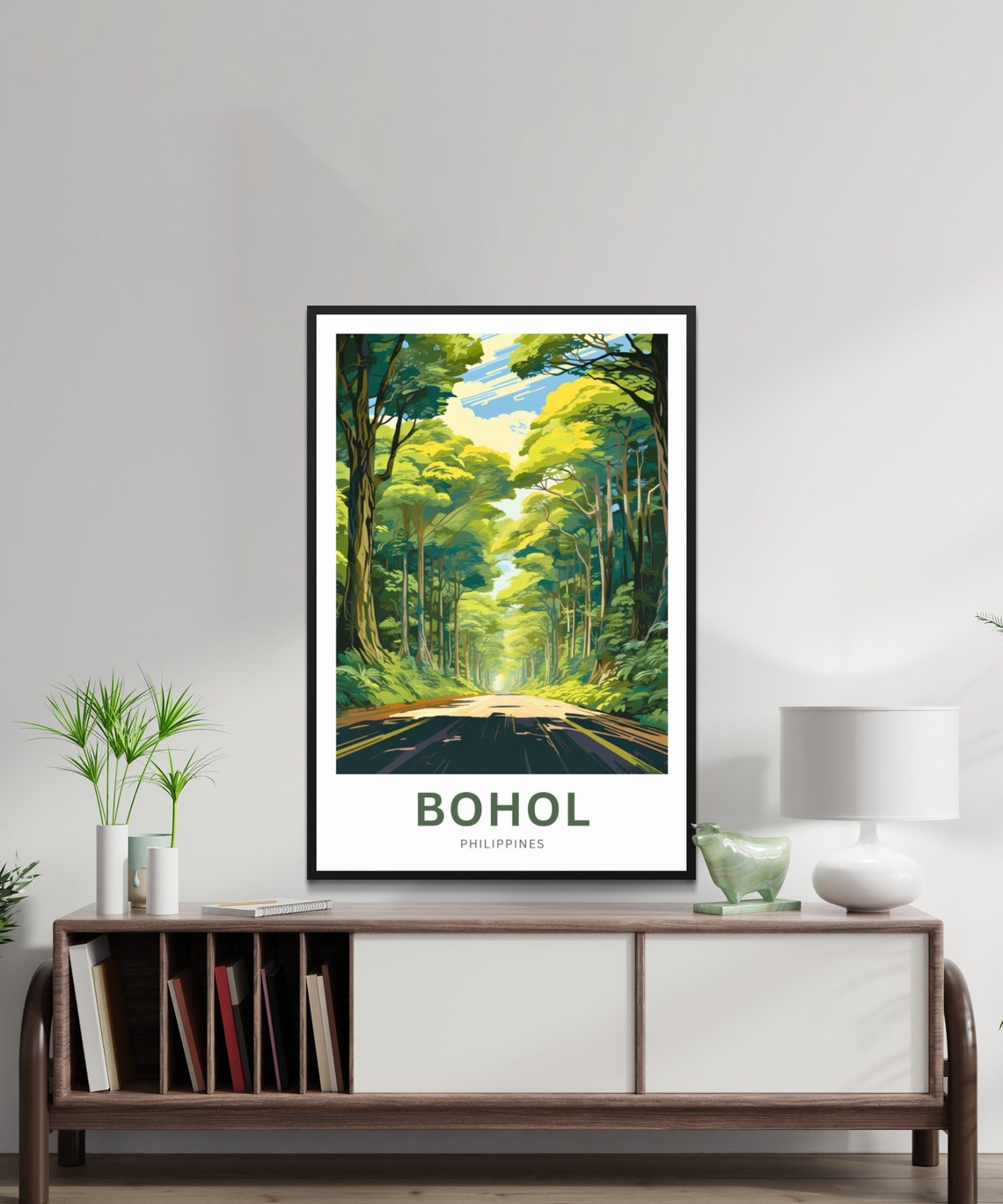 Bohol Philippines Sunlit Forest Road Green Canopy Drive Poster - Image 2