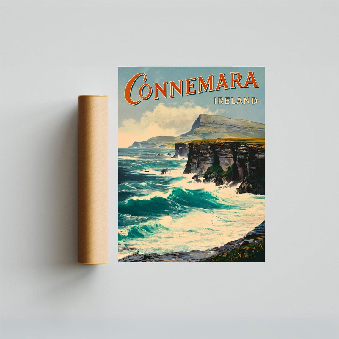 Connemara Ireland Vintage Cliffs Crashing Waves Retro Style Poster - Image 3