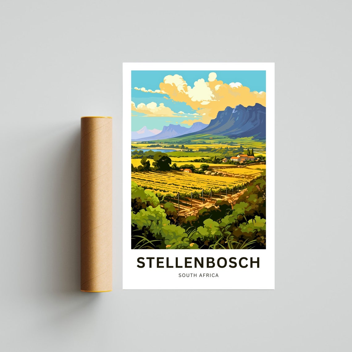 Stellenbosch South Africa Vineyard Fields Mountain Travel Poster - Image 4