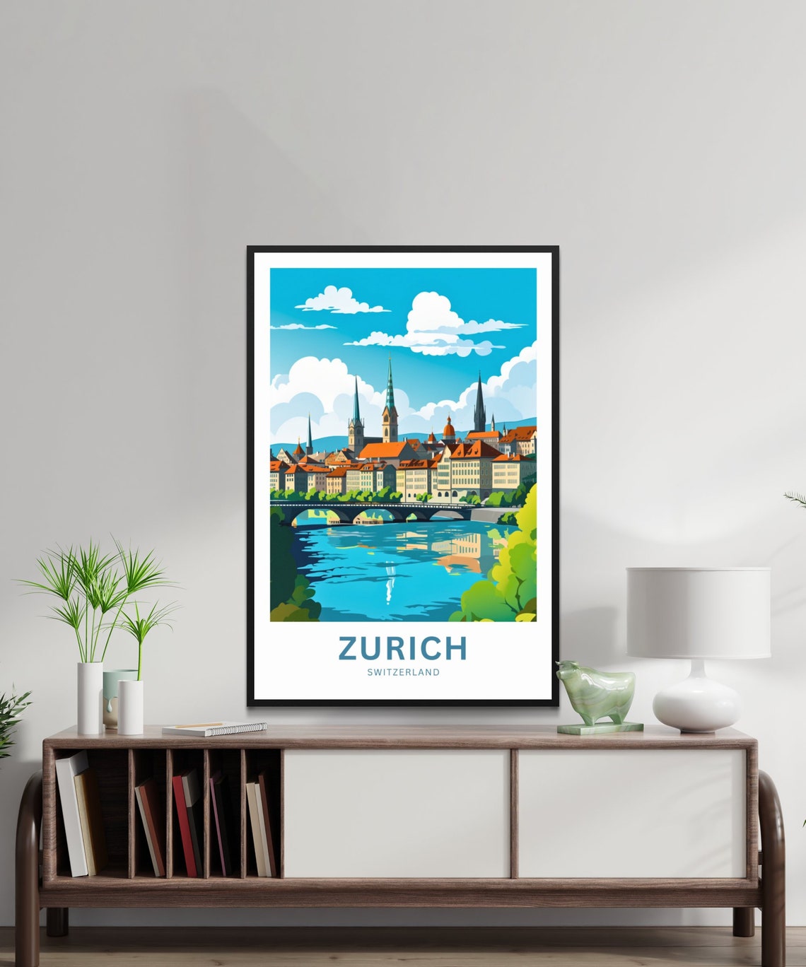 Zurich Switzerland River Old Town Spires Bridge Travel Poster - Image 3