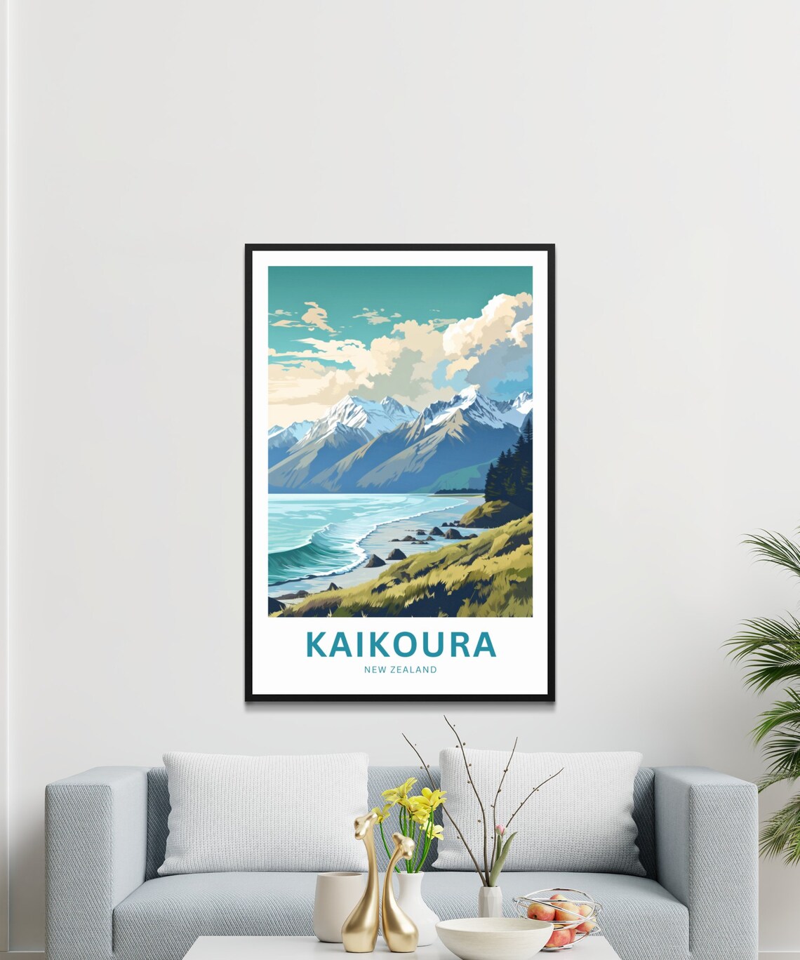 Kaikoura New Zealand Snowcapped Mountain Ocean Coastline Poster - Image 2