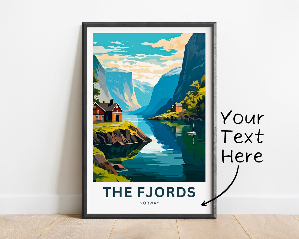 Personalized The Fjords Norway Red Cabins Sailboat Travel Gift Poster