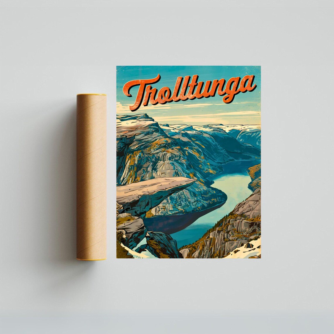 Trolltunga Norway Vintage Fjord Cliff Rock Formation Travel Poster - Image 3