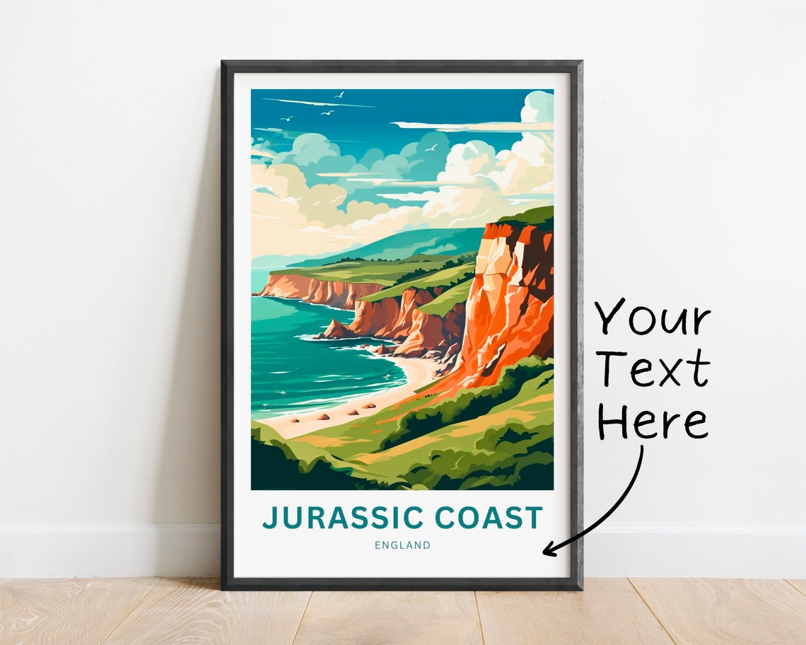 Personalized Jurassic Coast England Red Cliffs Beach Travel Poster