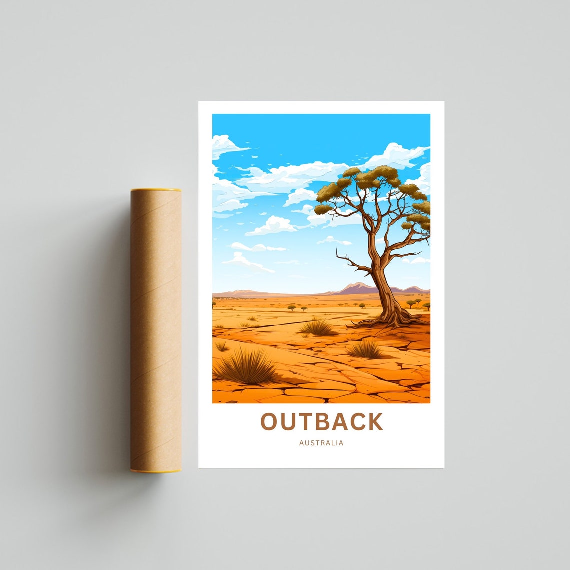 Australia Outback Lone Tree Red Desert Personalized Travel Poster Art - Image 4