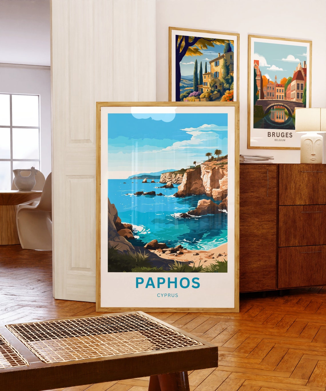 Paphos Cyprus Rocky Cove Stunning Turquoise Sea Beach Poster - Image 5