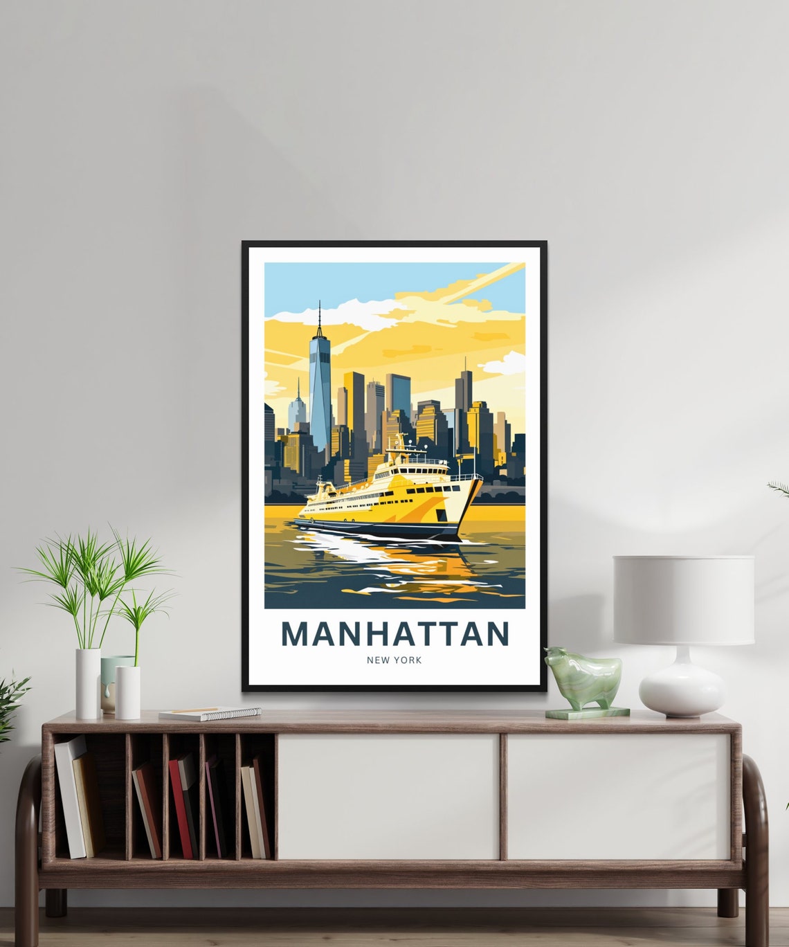 Personalized Manhattan New York Sunset Ferry Skyline Scene Poster - Image 2
