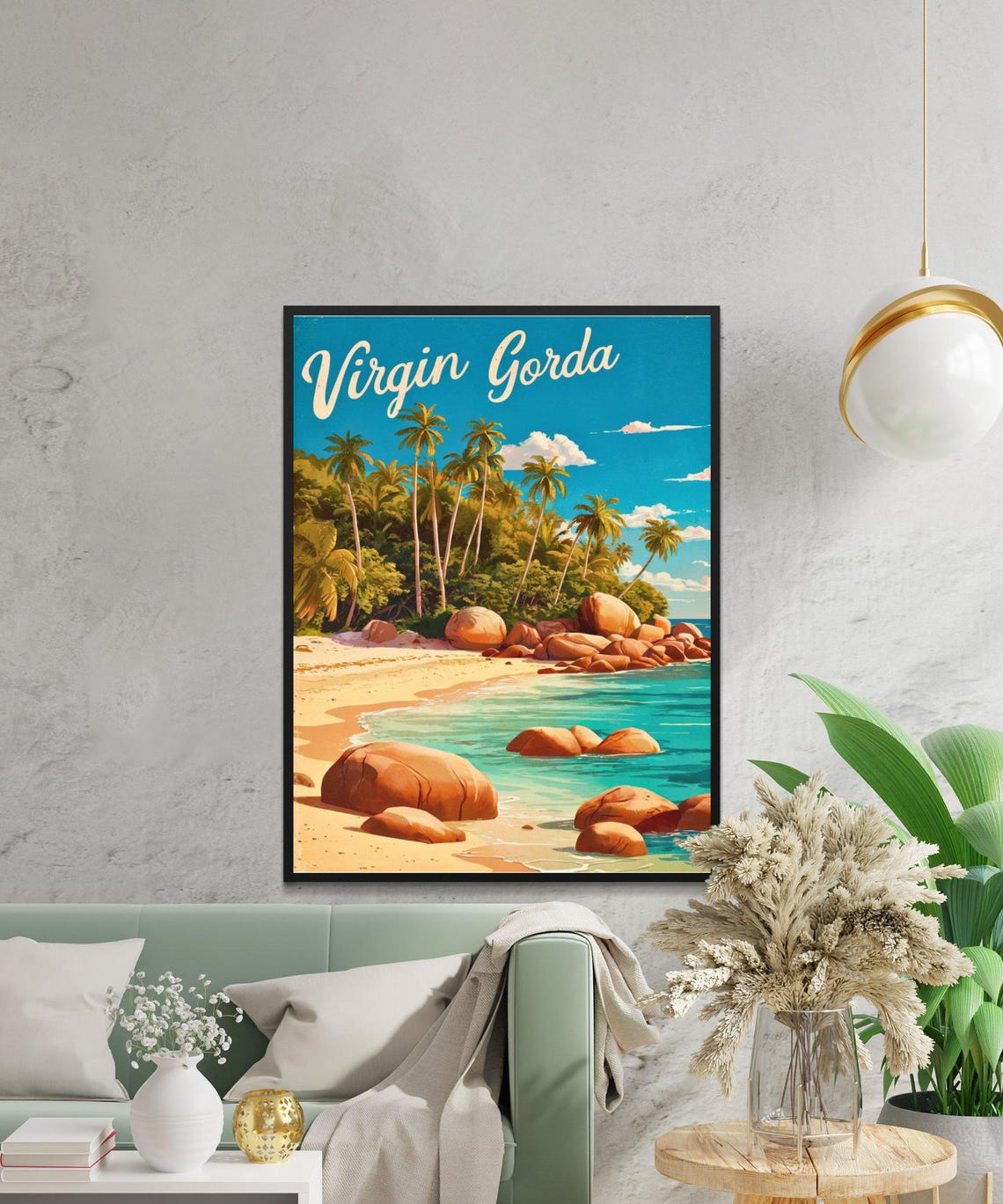Virgin Gorda Palm Tree Beach Tropical Vintage Island Travel Poster - Image 2