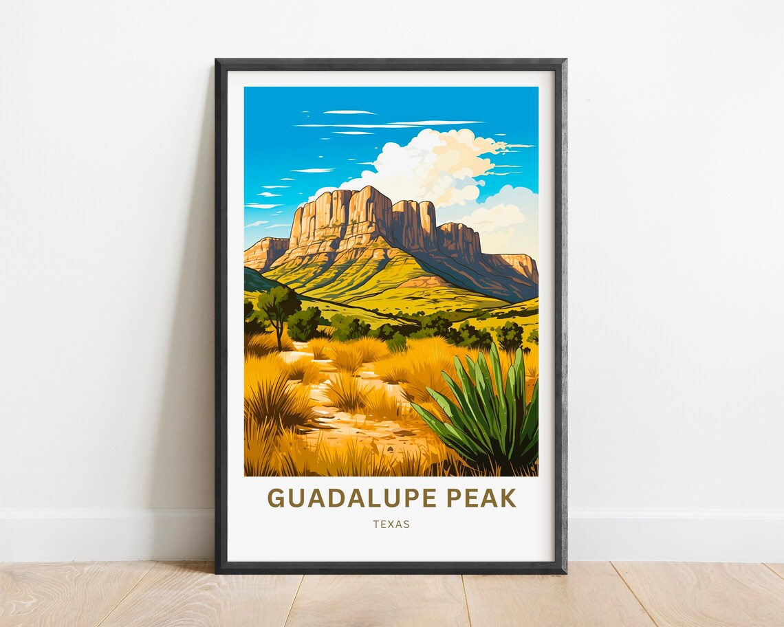 Guadalupe Peak Texas Green Foothills Agave Desert Travel Poster